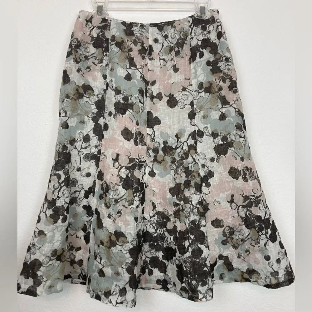 Lafayette 148 Aline skirt in muted modern pastel print lined linen blend